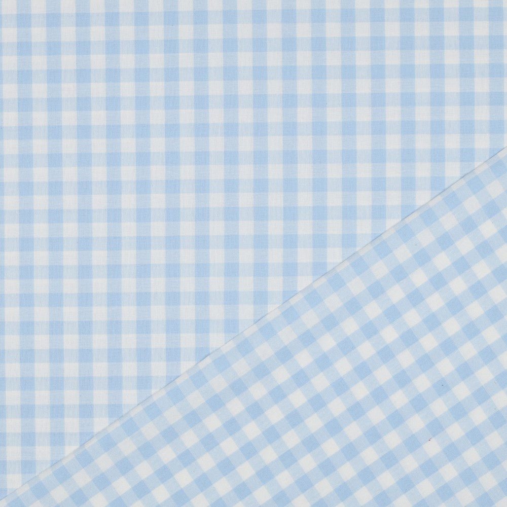 Tissu premium 100 % coton - bleu à carreaux 110 g/m²