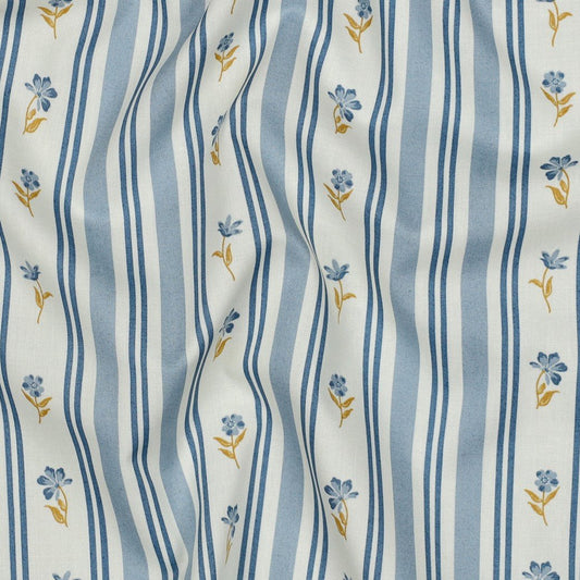 Image with Premium 100% cotton fabric - blue floral and striped motif 110 g/m² – available at Šarlotes audumi