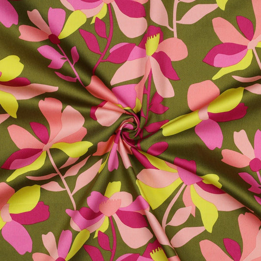 Satin premium 100 % coton - motif floral 115 g/m²