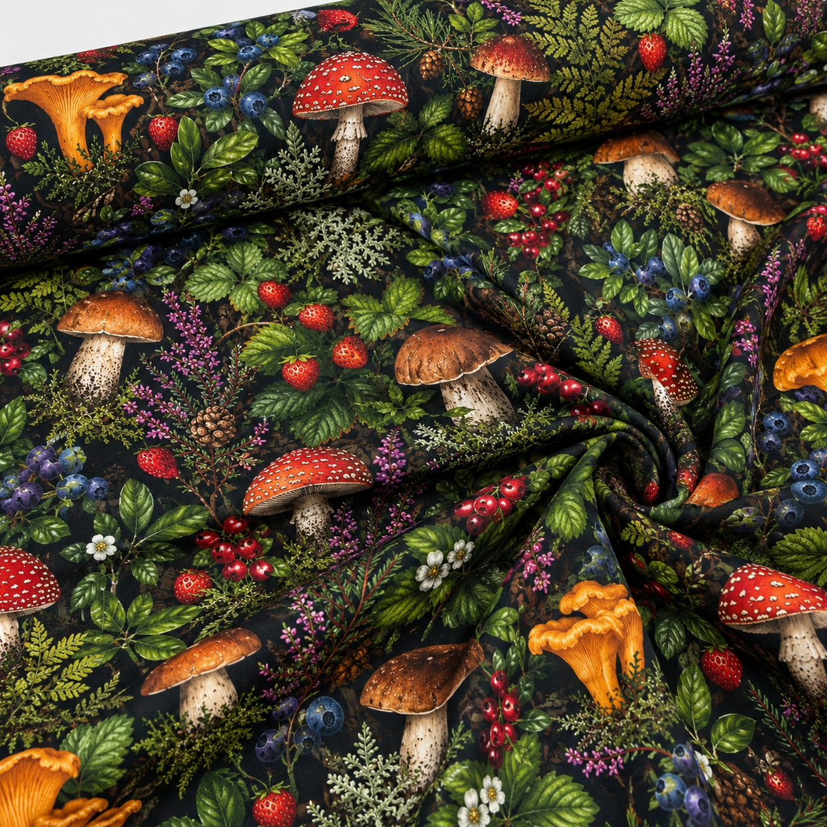 Premium cotton poplin fabric, Forest Bounty – available online at Šarlotes audumi