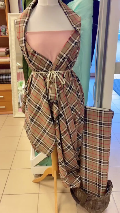Kostümstoff-beige kariert 230 g/m²