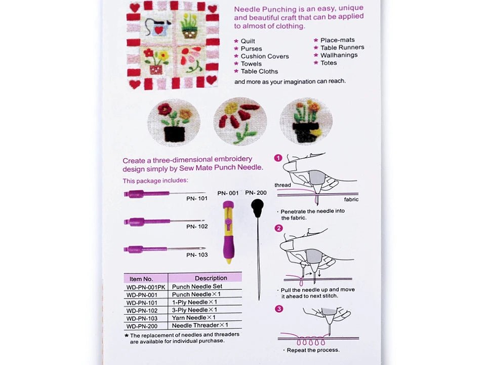 Punch Needle kit de broderie | 3 aiguilles de tailles différentes | Longueur 13 cm