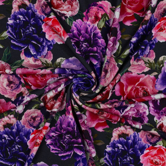 Tissu Punta di Roma - fleurs lilas et roses 280 g/m²