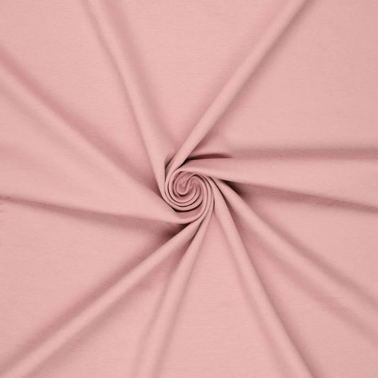 Image d'un tissu en maille Punta di Roma – rose poudré 320 g/m² – disponible chez Šarlotes audumi