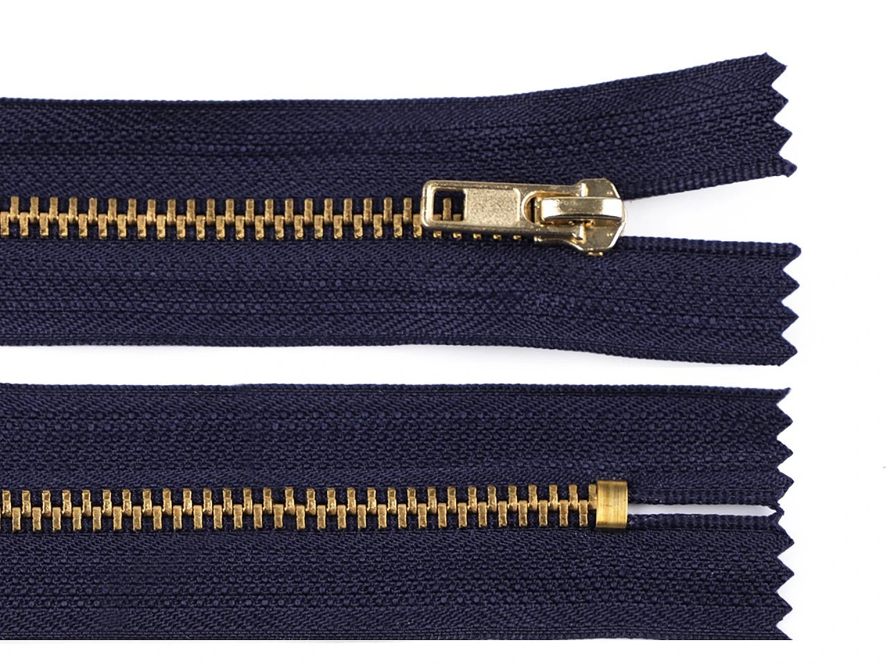 Closed metal zipper - dark blue with gold