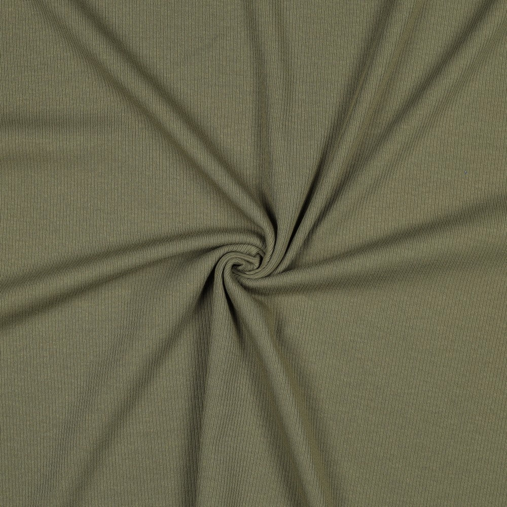 Jersey de coton côtelé (RIB JERSEY) - vert olive 240 g/m²