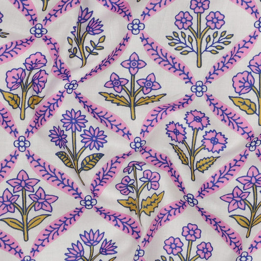 Hand-printed 100% cotton fabric - lilac motif 110 g/m² – available at Šarlotes audumi