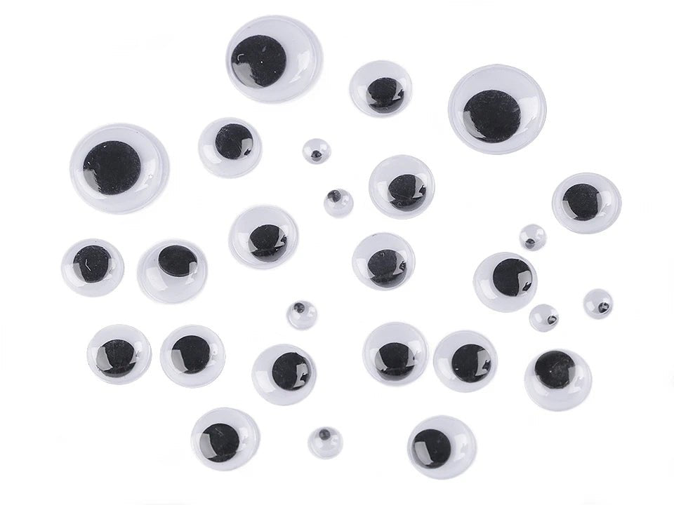 Image avec yeux pour jouets adhésifs 5; 10.3; 15.3 mm MIX, 130 pièces – disponible chez Šarlotes audumi