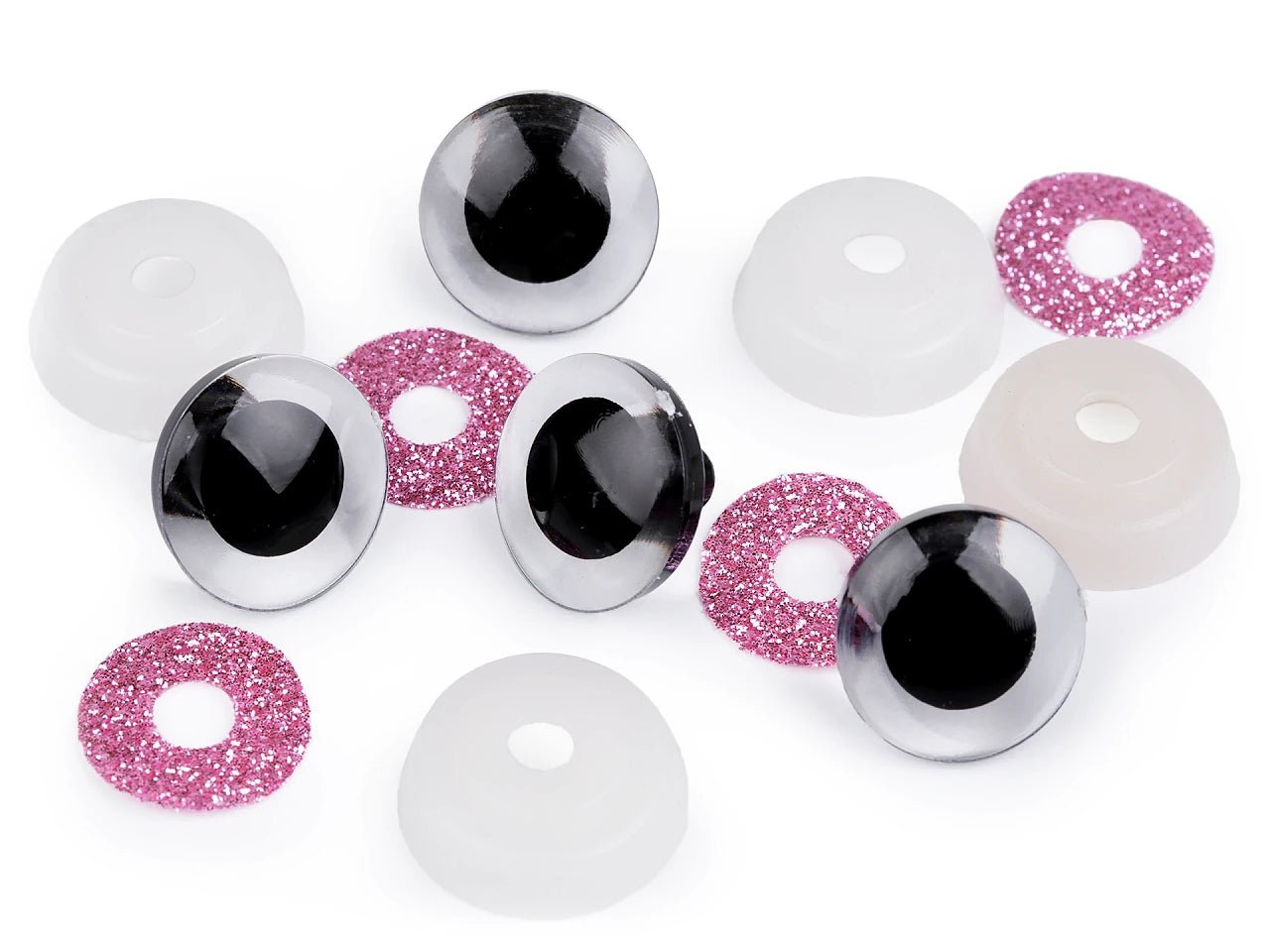 Yeux pour jouets Ø20 mm, paillettes roses (2 paires par paquet)