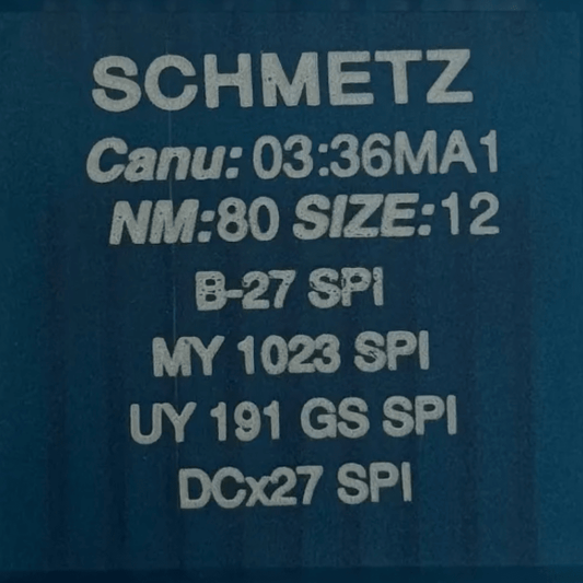 Image avec aiguilles SCHMETZ DCx27 (B - 27) SPI pour surjeteuse industrielle pour tissus épais et fins - 10 pièces – disponible chez Šarlotes audumi