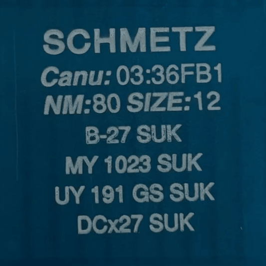 Image avec aiguilles d’overlock industrielles SCHMETZ DCx27 (B - 27) SUK pour maille et jean – 10 pièces – disponibles chez Šarlotes audumi