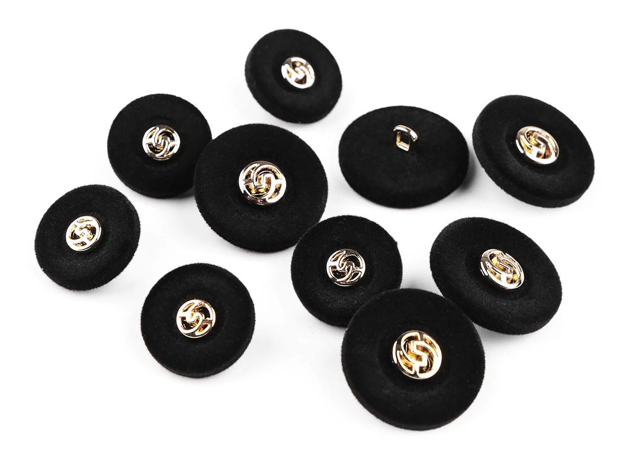 Boutons en velours à queue 28 mm - noirs et dorés