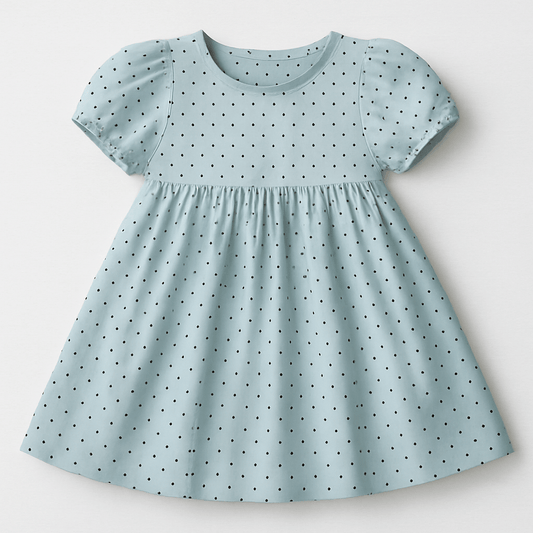 Satin avec élasthanne - pois sur fond menthe 90 g/m²
