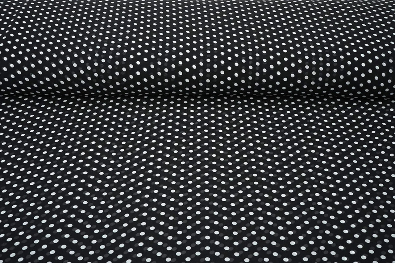 Chiffon - pois blancs sur fond noir | 150 cm | 65 g/m²