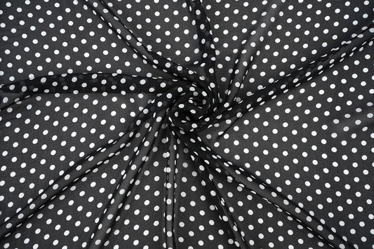 Chiffon - pois blancs sur fond noir | 150 cm | 65 g/m²