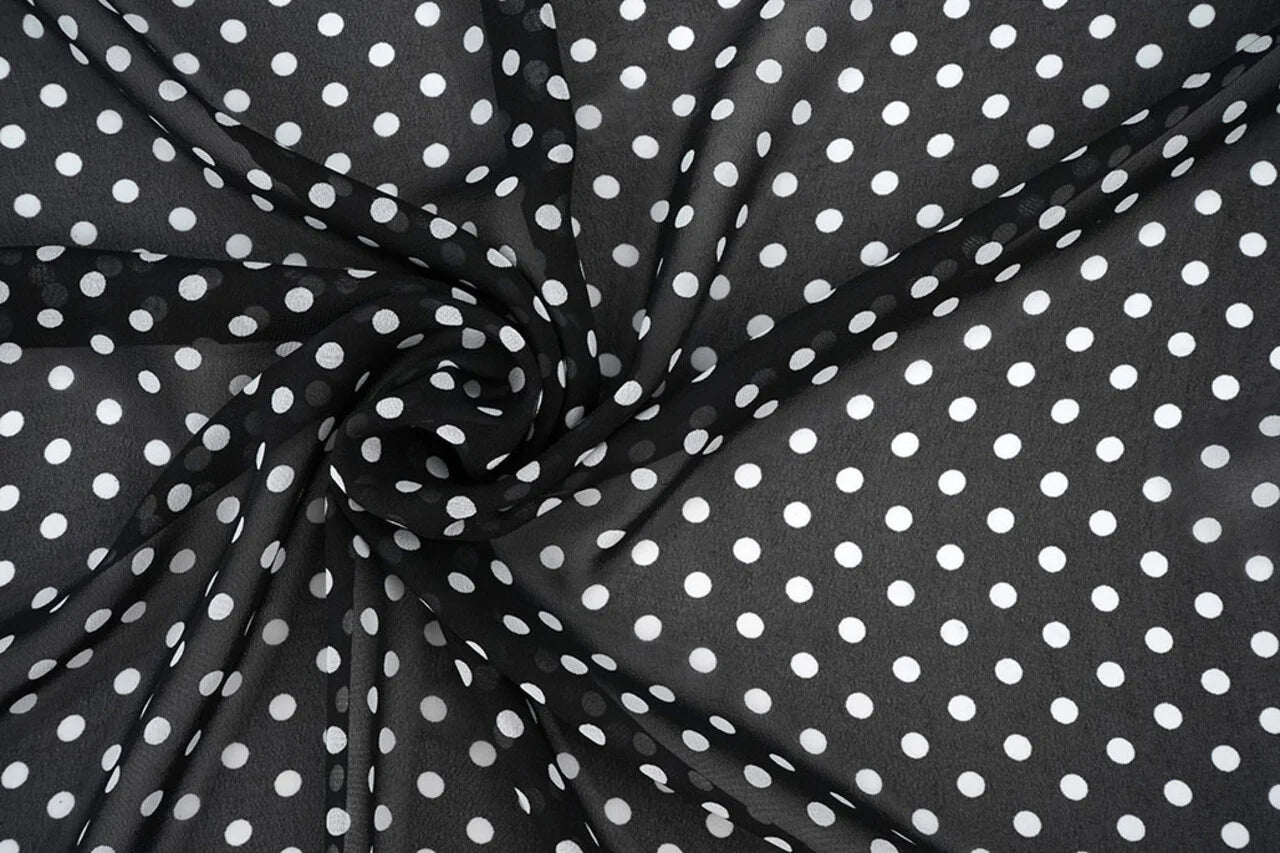 Chiffon - petits pois blancs sur fond noir | 150 cm | 65 g/m²