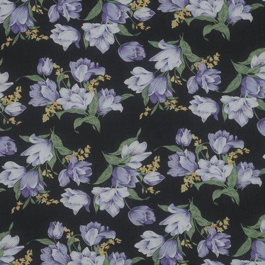 Chiffon - tulipes lilas et myosotis | 150 cm | 80 g/m²