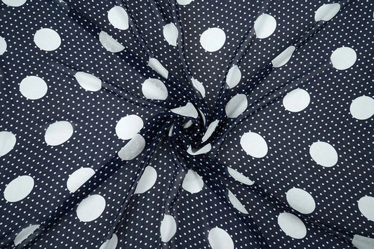 chiffon à pois sur fond bleu foncé | 150 cm | 65 g/m²