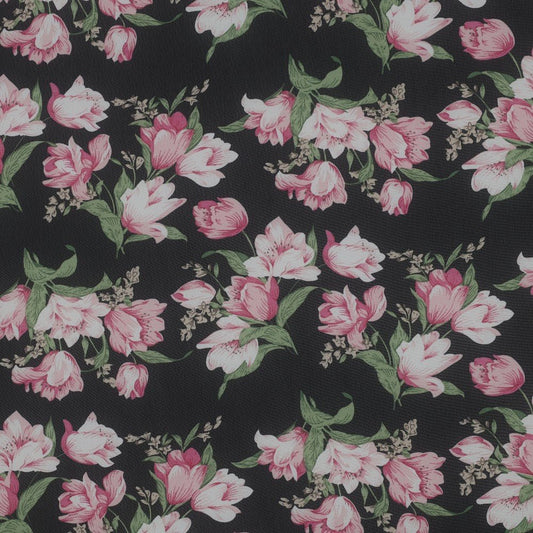 chiffon - tulipes roses et myosotis | 150 cm | 80 g/m²