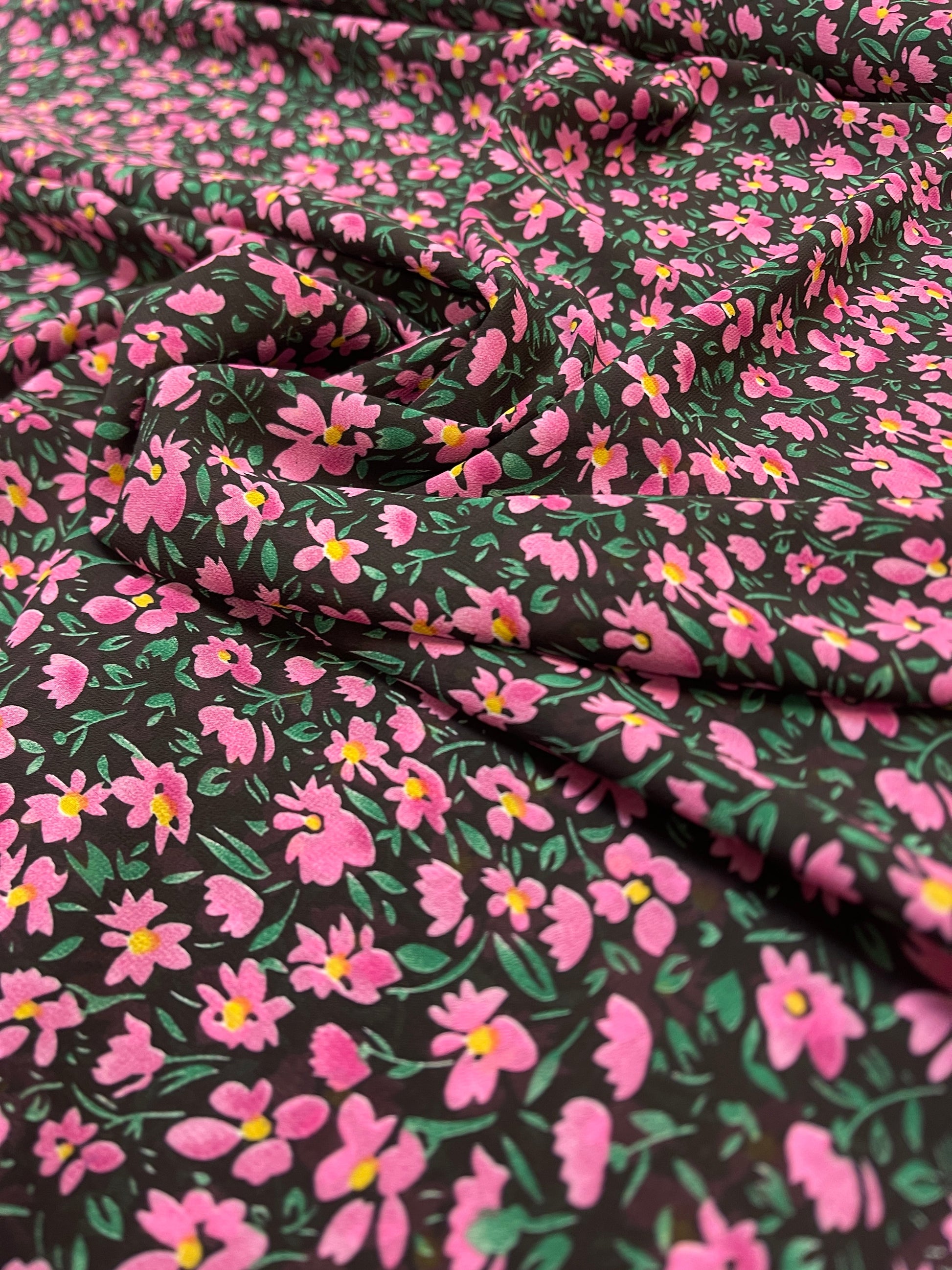 Mousseline - petites fleurs roses | 150 cm | 65 g/m²