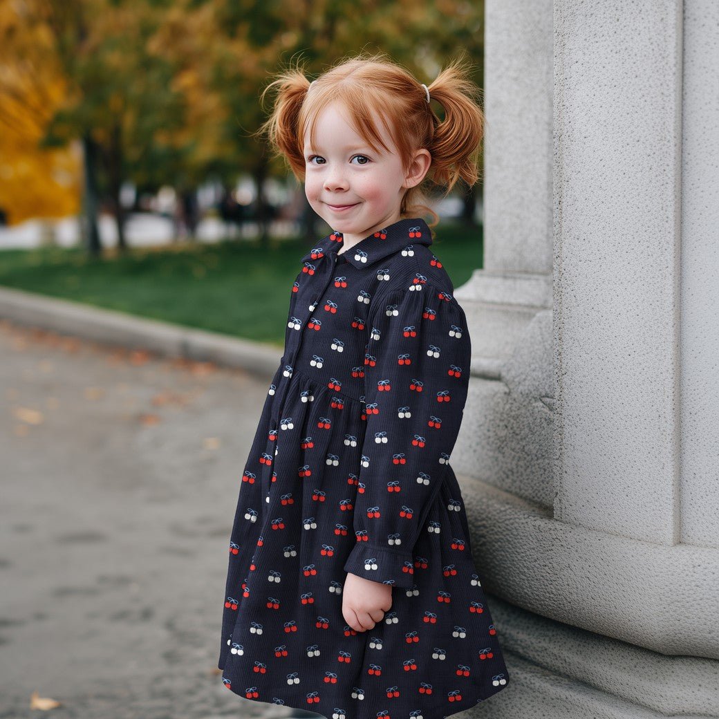 Image with fine cotton corduroy - cherries, available online at Charlotte's Fabrics