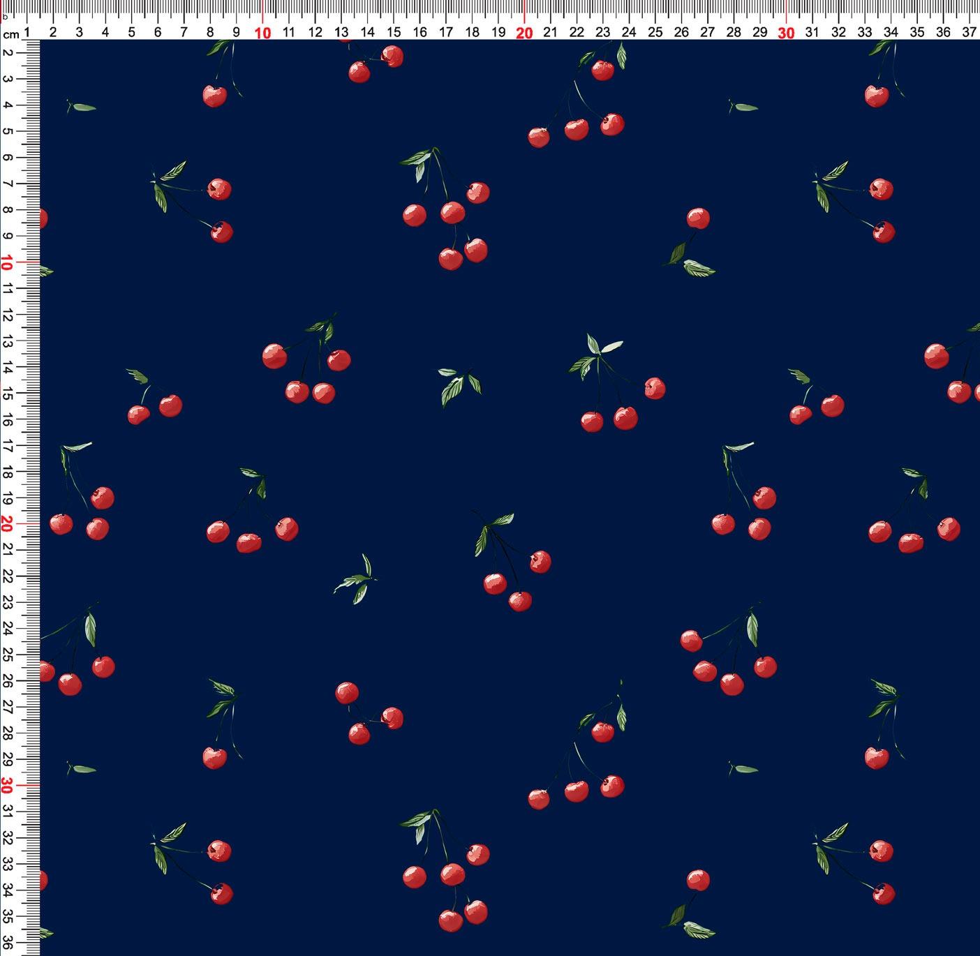 Image of Softshell fabric - cherries on dark blue 300 g/m² – available at Šarlotes audumi