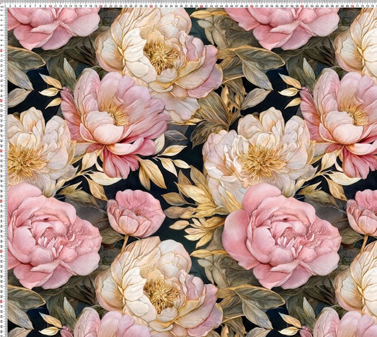 Softshell fabric - Peonies 300 g/m² (COMING SOON)