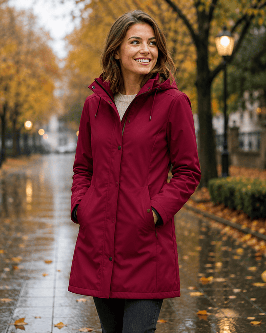 Softshell waterproof fabric in raspberry red – available online at Charlotte's Fabrics
