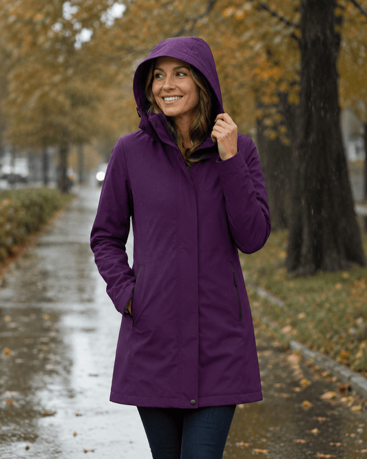 Image of waterproof purple softshell fabric – available online at Charlotte's Fabrics