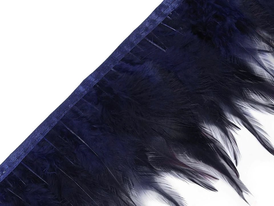 Ruban de plumes (coq) 12 - 17 cm de large - bleu foncé