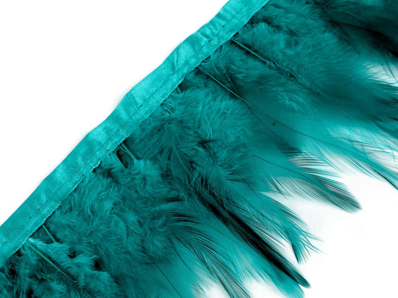 Ruban de plumes (coq) 12 - 17cm de large - bleu-vert
