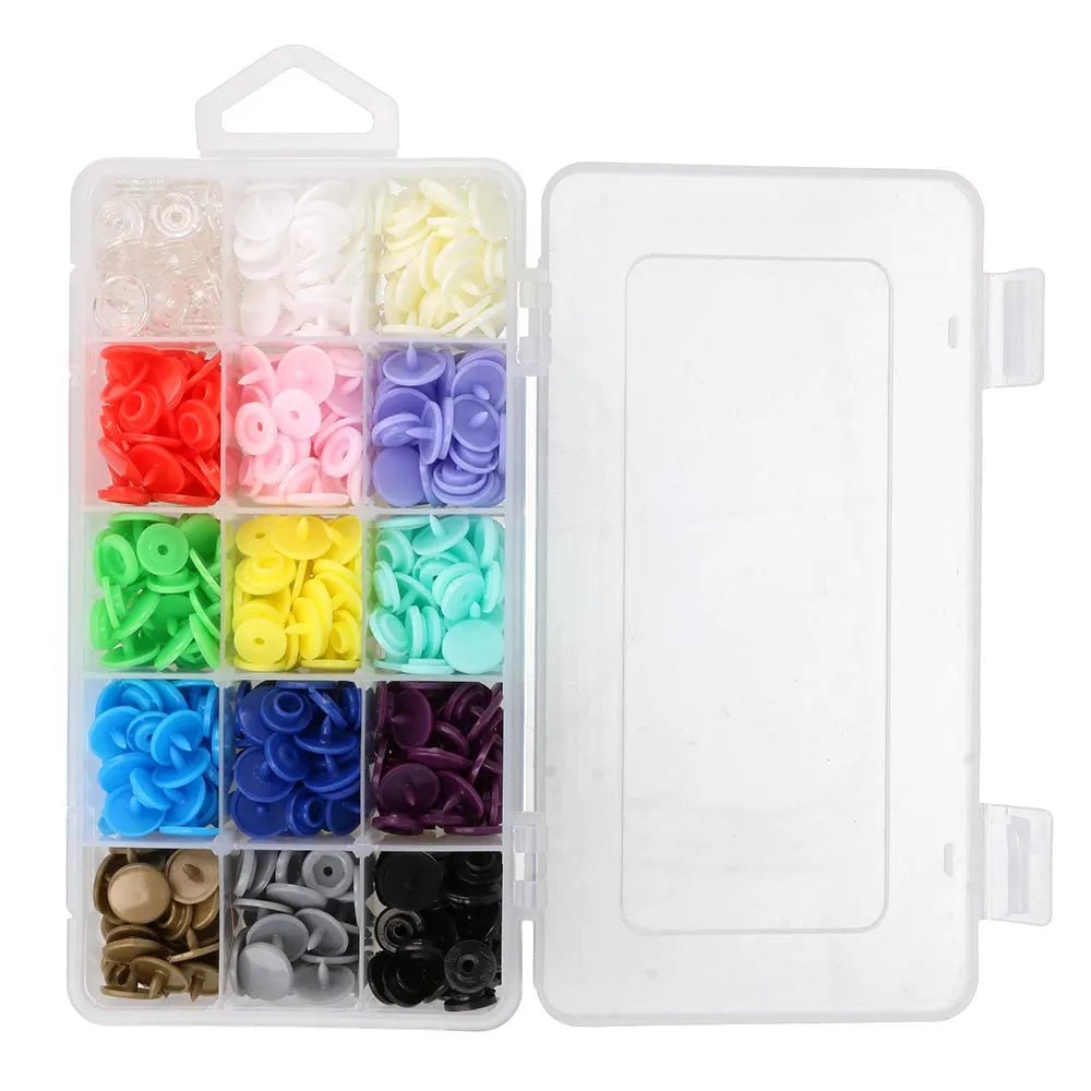 Lot de boutons-pression Ø12,4 mm, 15 couleurs
