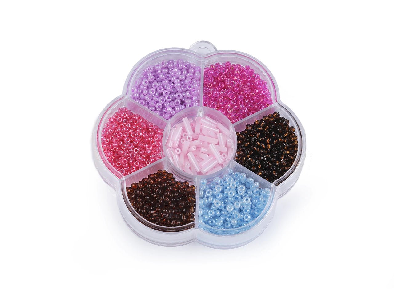 Image with a set of glass seed beads for jewelry making in a box – available at Charlotte's Fabrics