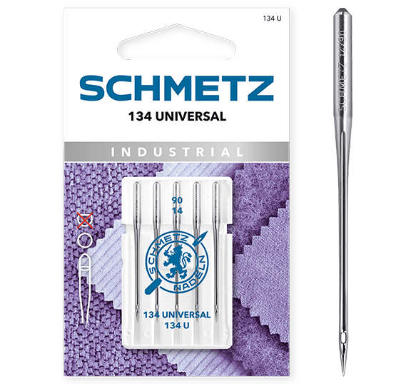 Image des aiguilles pour machine à coudre SCHMETZ 134 UNIVERSAL à talon rond n°90 (lot de 5) – disponible chez Šarlotes audumi