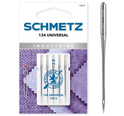 Image des aiguilles pour machine à coudre SCHMETZ 134 UNIVERSAL à talon rond n°90 (lot de 5) – disponible chez Šarlotes audumi