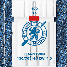 Aiguille double pour machine à coudre pour jean SCHMETZ JEANS TWIN ZWI - N°4/100 (1 pc)