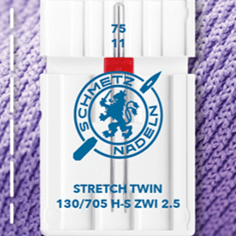 Aiguille double pour machine à coudre, pour jersey extensible SCHMETZ STRETCH TWIN ZWI - n°2,5/75 (1 pièce)