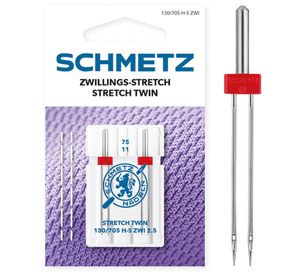 Image of SCHMETZ Stretch Twin double sewing machine needle ZWI No. 2.5/75 - 2 pcs – available at Šarlotes audumi