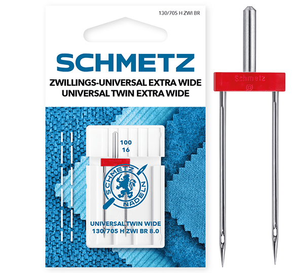Attēls ar Šujmašīnu adata dubultā universālā SCHMETZ UNIVERSAL TWIN ZWI BR - Nr.8/100 (1gab.) – pieejams Šarlotes audumi