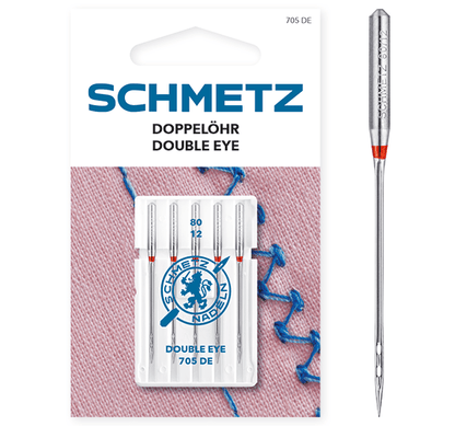 Aiguilles pour machine à coudre à double chas SCHMETZ DOUBLE EYE - n°80 (5 pièces)