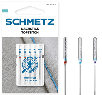 Aiguilles pour machine à coudre pour points décoratifs SCHMETZ TOPSTITCH NEEDLES - n°80/90/100 (5 pièces)