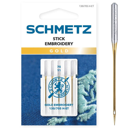 Image avec aiguilles à broder SCHMETZ EMBROIDERY GOLD NEEDLES - n°75 (5 pcs) – disponible chez Šarlotes audumi