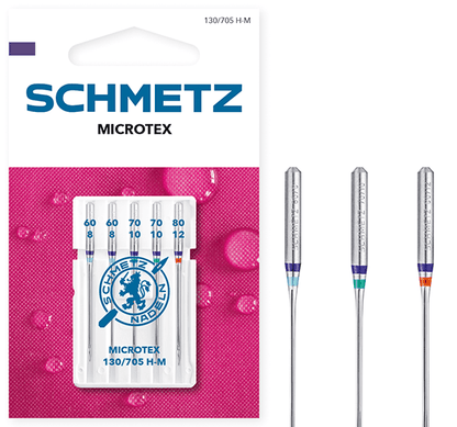 Aiguilles pour machine à coudre pour tissus fins SCHMETZ MICROTEX - n°60/70/80 (5 pièces)