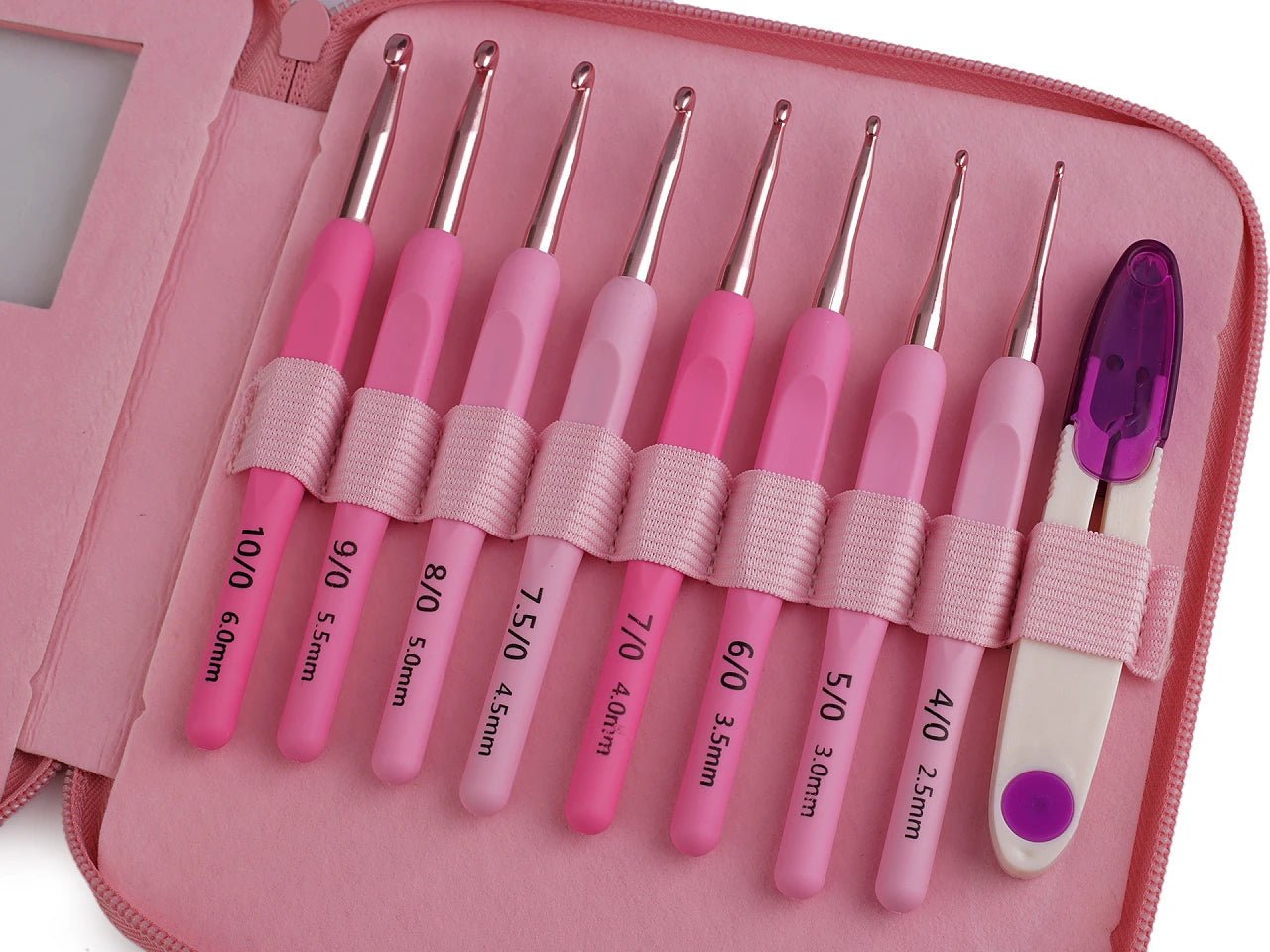 Crochet hook set with case and thread scissors – available online at Charlotte's Fabrics