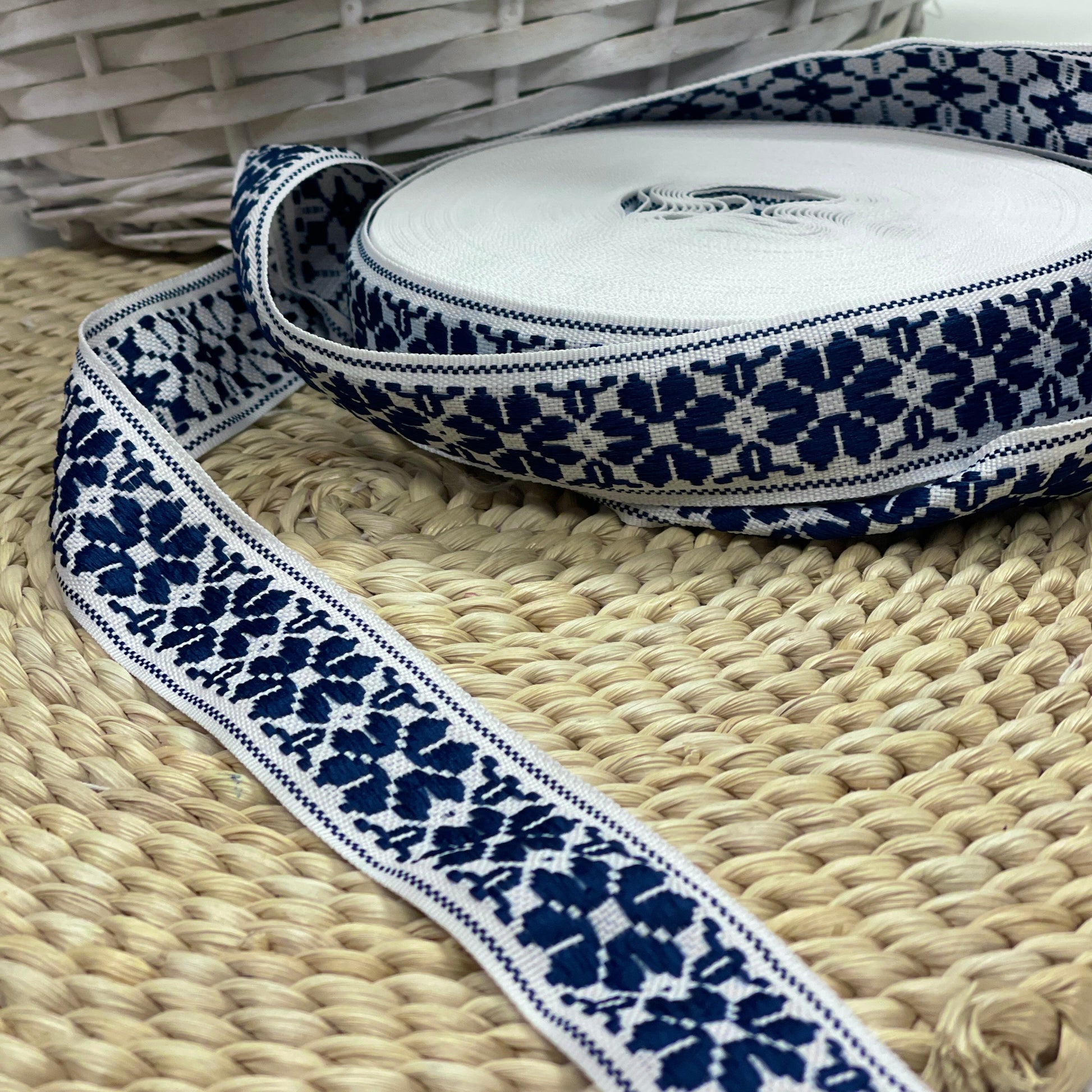 traditional ribbon, sash 36mm - blue with white - LV