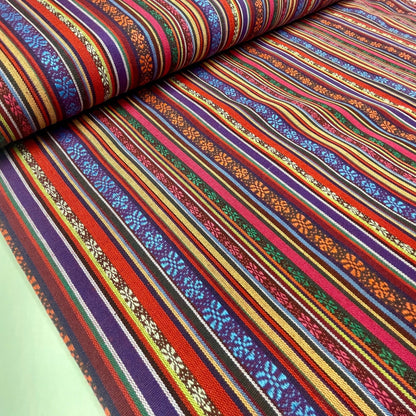 Stoff mit folkloristischem Muster – rote und blaue Töne 200 g/m²