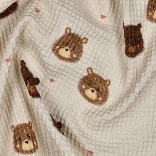 Image of waffle fabric - bears 185 g/m² – available at Charlotte's Fabrics
