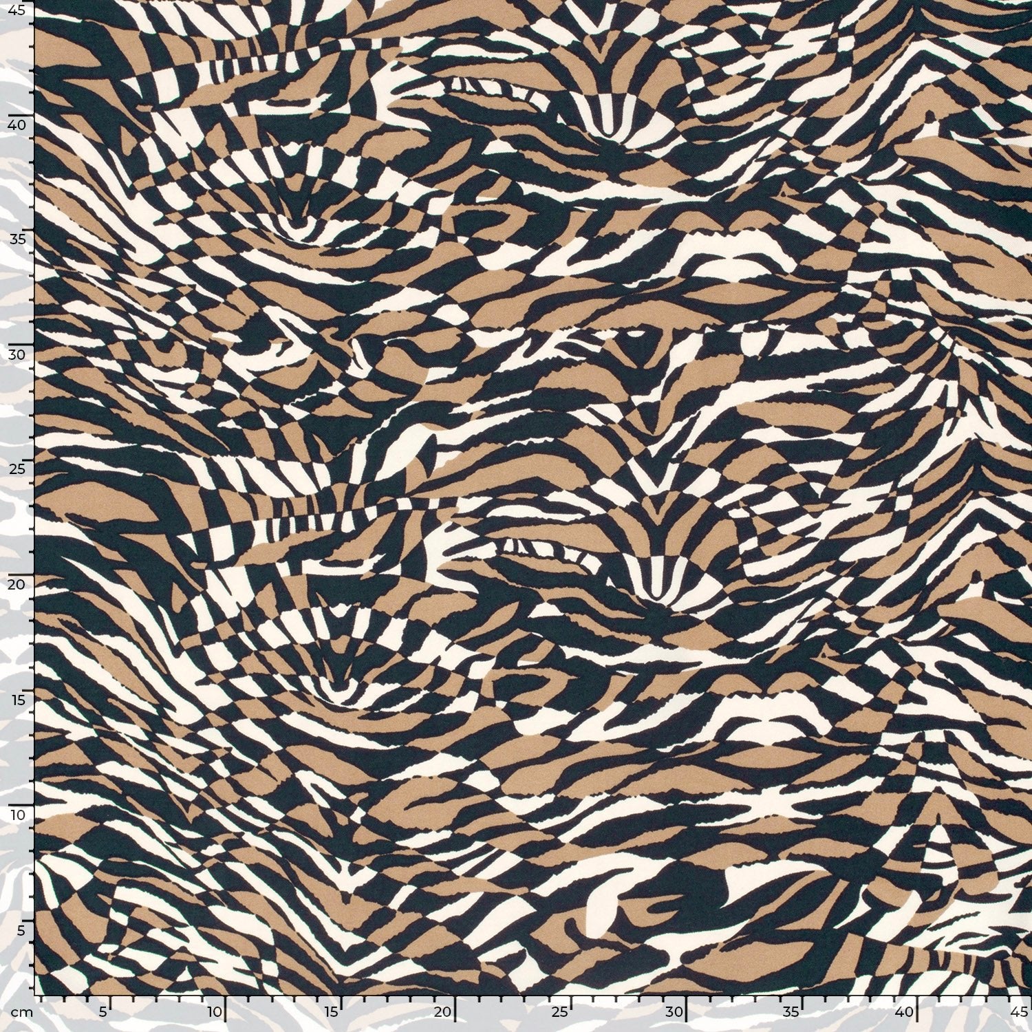 Tissu en viscose à motif zèbre marron 125 g/m² – disponible chez Šarlotes audumi