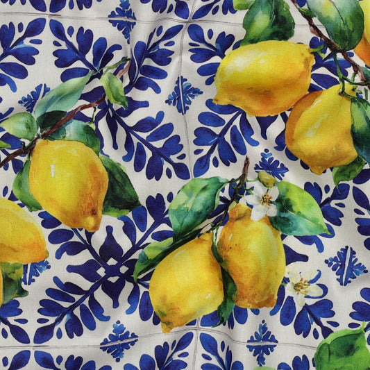 Image with viscose and cotton fabric - lemons 110 g/m² – available at Šarlotes audumi