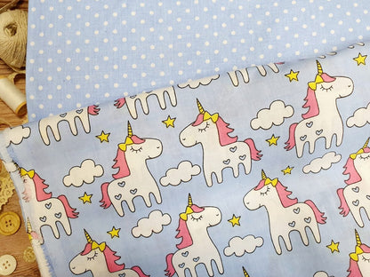 100 % tissu en coton - pois blancs sur fond bleu (4 mm) 130 g/m²
